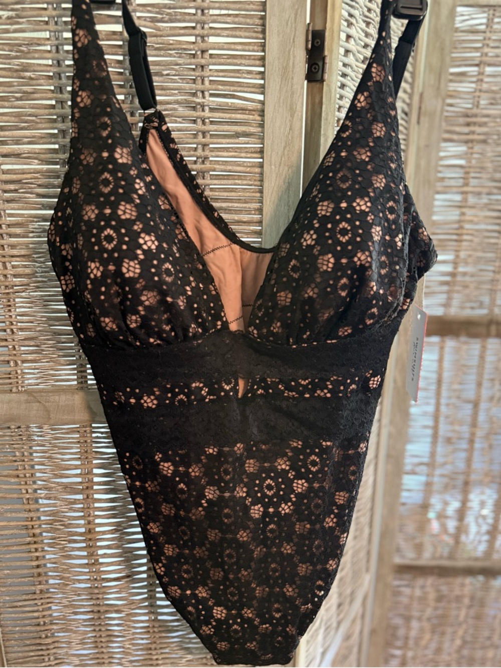 Swimsuits For All Black Lace Overlay One-Piece Swimsuit